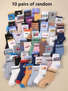 6/10/20 Pairs Random Kids Ankle/Crew Socks, Suitable For Daily Wear/Matching, For Boys & Girls, Patterns Include Airplane, Stripe, Car, Tractor, Embroidery Print, Breathable, Comfortable, Soft (1-16 Years Old) - Multicolor - View 13