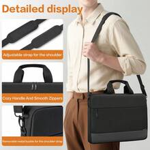 SENLASI 适用于14-17.3英寸笔记本电脑的公文包，防水笔记本电脑包，兼容Book Pro 15/16、Air 15 M2、14-17.3英寸华硕笔记本电脑，超薄公文包/斜挎包，带肩带，黑色 - 黑色 - 查看 2