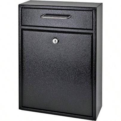 7412 High Security Steel Locking Wall Mounted Mailbox, Office Drop Box, Comment Box, Letter Box, Deposit Box, Black