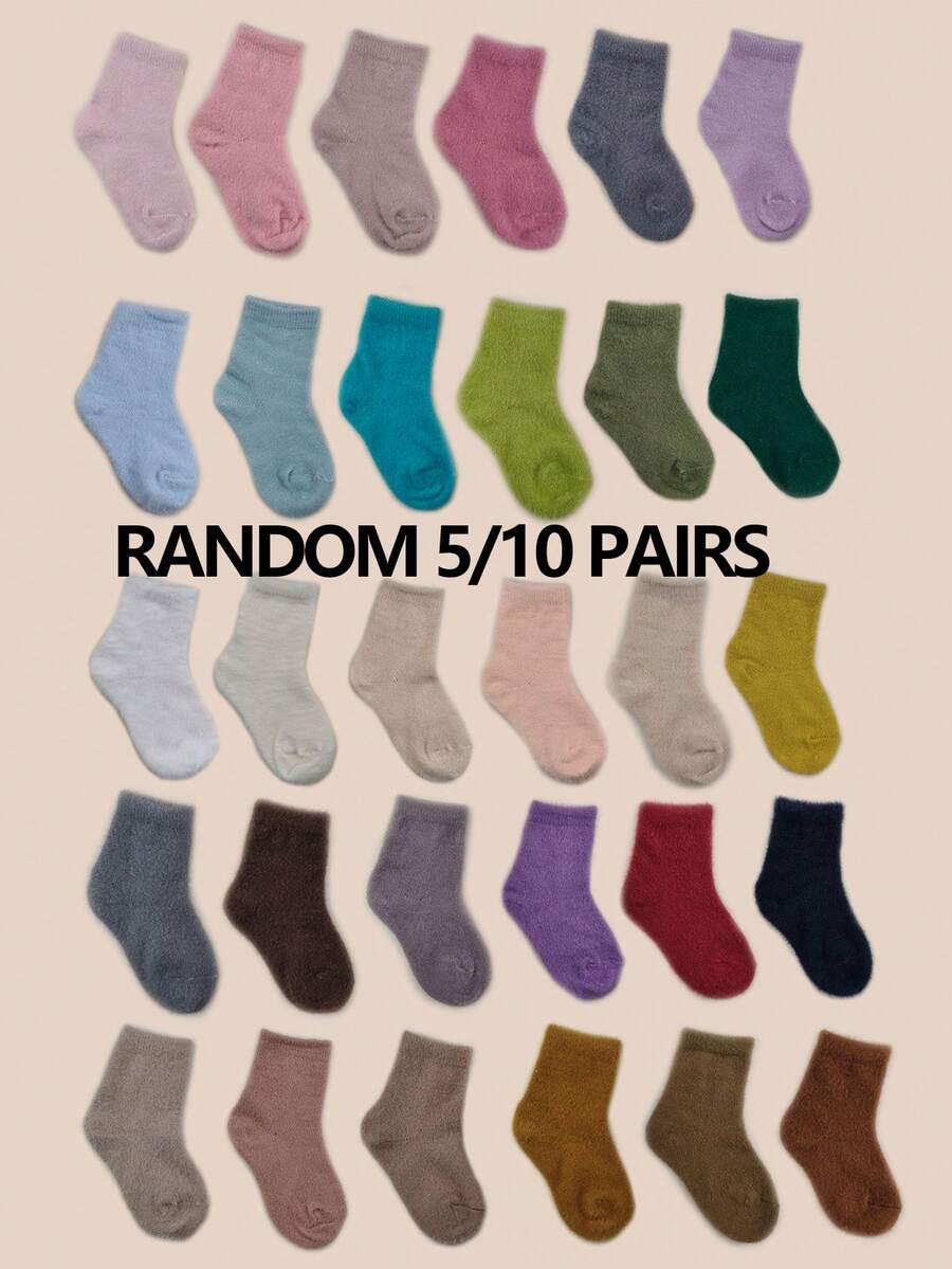 5/10 Pairs Random Solid Color Mink Velvet Thick Warm Socks For Men And ...
