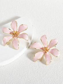 1 对时尚高端优雅简约百搭白色、粉色、红色、酒红色、紫色、绿色、彩色镂空花朵耳钉，适合女士日常搭配、极简主义、甜美、度假、礼物