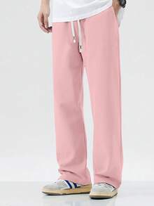 Men's Straight Knit Pants, Loose Fit Casual Sweatpants, Versatile For Spring And Autumn - Pink - View 8