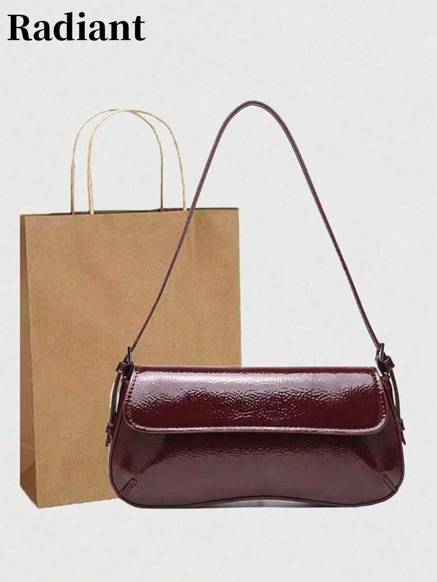 新款跨境西班牙风女士翻盖单肩包，通勤时尚百搭简约腋下手提包，人造革（不含礼品袋）