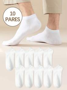 10 Pares De Calcetines De Tobillo Simples Y Sólidos Para Hombres, Cómodos, Transpirables Y Absorbentes Del Sudor, Ideales Para Usar Al Aire Libre Para Hombres - Blanco - Ver 6