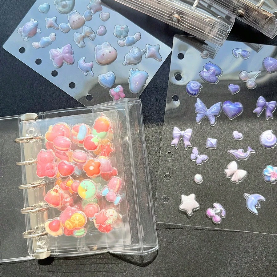 1套A6 A7 M5透明活页夹内页，透明贴纸背衬，透明贴纸书，贴纸册，文化邮票页，邮票册补充页，3D贴纸书贴纸板，贴纸书，用于制作贴纸书，书籍封面，办公用品 - 無色 - 查看 1