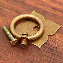 4 PCs Vintage Antique Bronze Ring Pulls with Four-Leaf Clover Shaped Base - Pure Solid Brass Cabinet Hardware- Ring Size 1.2-in 3 cm - Bronceantiguo - Ver 4