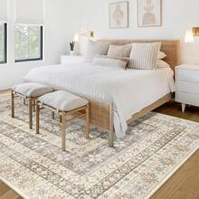 Large Washable 6x9 Area Rug: Boho Moroccan Geometric Neutral, Non-Slip Foldable Indoor Floor Carpet For Living Room, Bedroom, Dining Table - Beige, 6X9 - Cokelat Bunga - View 2
