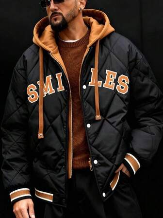 男士二合一格子连帽夹克，适合日常通勤和休闲穿着，街头风格，秋冬外套