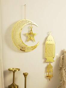1pc Moon & Star Hanging Decor, Festive Lantern Style Tassel Wall Hanging, Holiday Themed Decoration, Suitable For Home Living Room, Bedroom, Entryway Or Party Decoration. The Crescent Moon And Star Accents Make It An Ideal Choice For Seasonal Celebration Backdrops, Enhancing The Cozy Ambiance And Creating A Charming Holiday Wall Display, Perfect For Indoor Or Outdoor Settings To Create A Warm Celebratory Atmosphere. - Multicolor - View 6