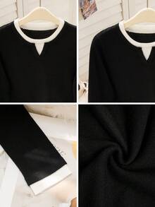 女士黑色二合一毛衣，长袖针织上衣，质感高级，可作内搭，秋冬季穿着