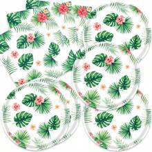 D40pcs Hawaiian Luau Party Tableware Set Aloha Tropical Palm Leaves Party Plates And Nakpins For Summer Beach Birthday Cocktail Party Plies - 綠色 - 查看 1