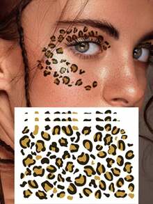 3 pièces Tatouages temporaires pour le visage imprimés léopard, autocollants de tatouage sexy pour adultes avec motif léopard, convient pour Halloween, cosplay, fêtes, festivals et autres occasions - Multicolore - Voir 1