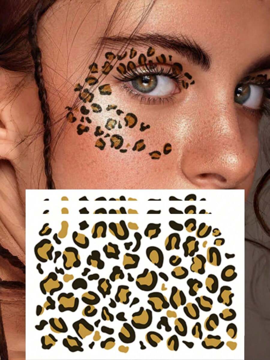 3 pièces Tatouages temporaires pour le visage imprimés léopard, autocollants de tatouage sexy pour adultes avec motif léopard, convient pour Halloween, cosplay, fêtes, festivals et autres occasions - Multicolore - Voir 1
