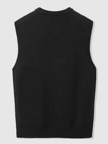 Men's Solid Color Crew Neck Casual Versatile Knit Vest - Black - View 4
