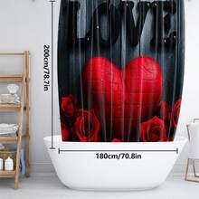 1pc/3pcs/4pcs Valentine's Day LOVE Rose Flower Heart Multifunctional Bathroom Decor Shower Curtain Set, Free 12 Hooks Included, Elegant Holiday Atmosphere, Bathroom Mat, U-Shaped Toilet Mat And Round Toilet Mat, Suitable For All Scenarios Bathroom Set - Multicolor - View 18