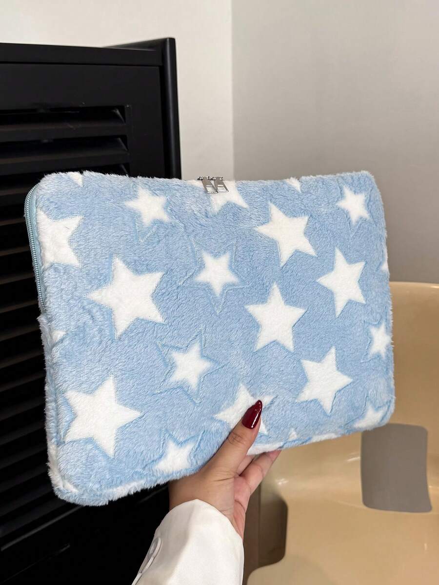 1pc Student Laptop Sleeve 11"/13"/15" Laptop Bag Star Print Plush Casual Unisex Protective Case, Compatible With Macbook, HP, ASUS, Fits Girls, Teens, Boys, College Students, 9-15" Tablet Sleeve, Shock-Proof Bag For Air 4 5 Pro, Compatible With IPad Laptop Case Laptop Cover Computer Bag Water Resistant Travel Essentials - Blue - View 1