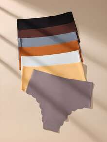 7pcs/Pack Plus Size Women Solid Color Seamless Silk Briefs, Casual Minimalist Fashion Non-Rolling Crotch Stretch Comfortable Ladies Underwear - Multicolor - View 6