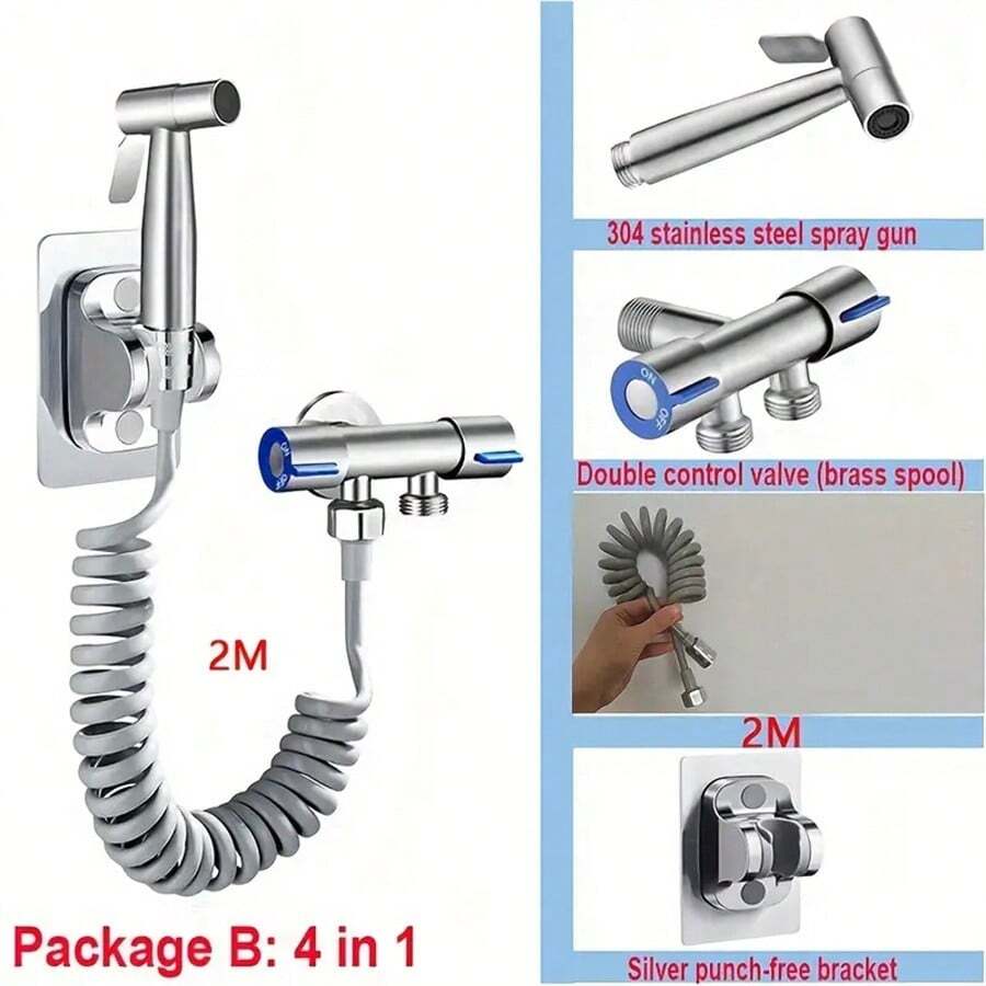304 Stainless Steel Toilet Bidet Sprayer Set, High Pressure Handheld Bidet Sprayer For Toilet, Bathroom Faucet, Self-Cleaning Nozzle, Suitable For Toilet, Bathroom Faucet, Kitchen And Bathroom Accessories Bathroom Accessories Bathroom Tools - Multicolor - View 1