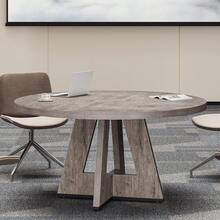 47-Inch Round Conference Table For 4-6 People, Wooden Meeting Room Table With Thicken Tabletop And X-Shaped Pedestal Base, Grey - Grey - View 7