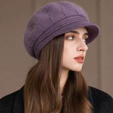 New Fashion Winter Hat For Women With Brim, Dandy Fur-Lined Plush Hats For Women, Casual Rabbit Fur Blend Knitted Hat - Khaki - View 6