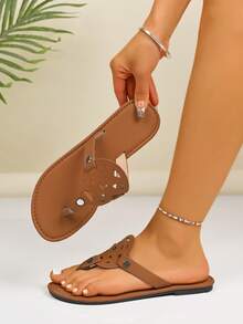 Dép xăng đan La Mã nữ mùa hè 2025 mới: Dệt thủ công/Khắc rỗng/Quai chéo/Đế mềm chống trượt, Chất liệu PU thoáng khí và không mài mòn, Làm thon chân, Dép xăng đan La Mã/Đi biển/Dép xỏ ngón, Thích hợp cho kỳ nghỉ, Phong cách đường phố, Trang phục hàng ngày, Sản phẩm bán chạy nhất mùa hè - màu nâu - Xem 8