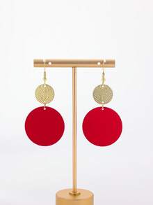 1 Pair Fashionable Circular Disc Earrings For Women, Suitable For Everyday Wear - Hot Pink - View 5