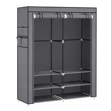 SONGMICS Clothes Wardrobe, Portable Closet, 45 X 127 X 176 Cm, 2 Hanging Rails, Shelves, And 4 Side Pockets, Large Capacity For Bedroom, Living Room, Grey