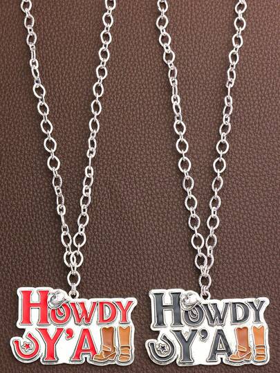 男士西部牛仔风格字母夸张波西米亚风项链（1件装）