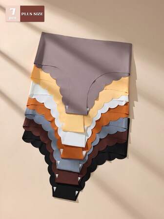 7pcs/Pack Plus Size Women Solid Color Seamless Silk Briefs, Casual Minimalist Fashion Non-Rolling Crotch Stretch Comfortable Ladies Underwear