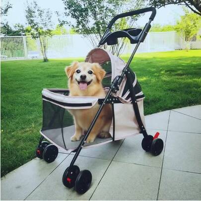 Ultralätt hopfällbar husdjursvagn för katter/hundar (3,7 kg) - Andningsbart nät, avtagbar korg och 4 hjul | Perfekt för äldre husdjur och små raser