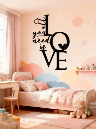 1pc Romantic Metal Wall Decor - Bold LOVE Letters - Simple Wedding, Anniversary, Valentine's Day Gift - Home Decor, Perfect For Couples - "All You Need Is Love" Decoration, Elegant Calligraphy Design, Handcrafted Iron, Love Metal Wall Sign, Valentine's Day Gift For Couples, Perfect For Room Decoration