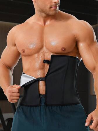 1pc Men's Lightweight Sweat Waist Trainer With Front Zipper, Convenient For Daily Workout And Casual Wear