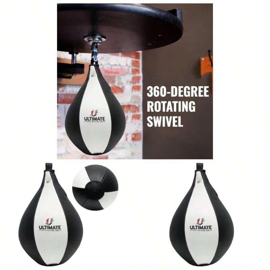 Speed Bag - Boxing Leather Muay Thai Training Punching Workout Speedball Kicking Striking Ball Kit With Hanging Swivel, Neddle, Screw Set - 灰色/黑色 - 查看 1