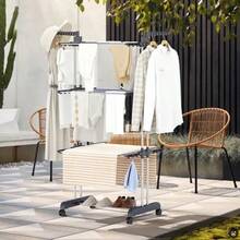 4-Tier Large Capacity Clothes Dryer Upgrade With Wheels, Foldable Stainless Steel Clothes Dryer, Sturdy Indoor/Outdoor Clothes Dryer, Space-Saving, Grey - 淺灰色 - 查看 8
