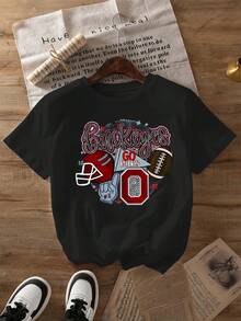Men&Women's Pink "Buckeyes Go Bucks" Football Graphic T-Shirt - Casual Crew Neck, Summer Style, Ideal Game Day, Casual Wear Tee |   Football Theme |   Comfortable Fit, Football Shirt - Black - View 1