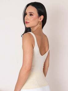 Women's Basic Ribbed Modal Knit Tank Top With Wide Straps, Casual Knit Summer Blouse - Yellow - View 2