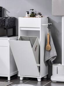 SoBuy Armário para lavanderia com saco de roupa dobrável, cesto de roupa suja com 4 prateleiras superiores, cesto de roupa suja, baú para lavanderia, armário de banheiro, branco, aprox. 35x90x30cm (LxAxP), BZR159-W - Branco - Ver 1