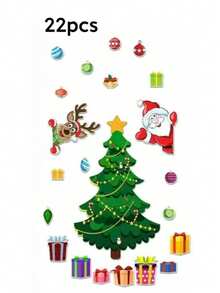 22 piezas Elementos navideños Pegatinas decorativas de Renos y Papá Noel de dibujos animados lindos, Calcomanías de PVC sin adhesivo adecuadas para sala de estar, dormitorio, cocina, baño, paredes, ventanas, refrigerador, ambiente navideño, decoración de pared de 12.79 X 9.33 pulgadas