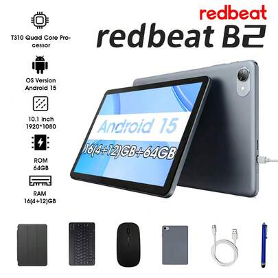  Redbeat B2 16+64GB Storage & Android Tablet With Keyboard And Mouse, Android 15 Tablet 10.1 Inch With 6000mAh Battery, Keyboard Mouse Combo - Ideal For Gaming & Productivity A Perfect Christmas Gift For Friends And Family.