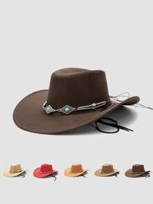 1pc Women's Solid Color Faux Wool Sheriff Badge Cowboy Hat, Sheriff Badge Prop, Detachable Strap, Western Style, Suitable For Music Festivals, Western Themed Events, Retro Parties, Role-Playing, Costume Nights, Holiday Dances, Bachelor Parties, Birthday Celebrations, Stage Performances, And Daily Wear - Top Hat - View 16