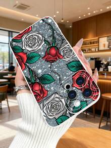 1 pieza Funda de teléfono con diseño de rosas rojas y blancas sobre fondo estrellado, estilo clásico ideal para San Valentín, protección elevada para lente con diseño de ojo de cámara, resistente a golpes, compatible con iPhone 17 Pro Max/16/15/14/13/12/11/Plus/Pro/Pro Max, compatible con Galaxy A34/A35/A54/A55, Galaxy S20/S21/S22/S23/S24/S25 Ultra/Plus, compatible con Galaxy/Redmi/Honor/OPPO/ViVo - Blanco - Ver 3