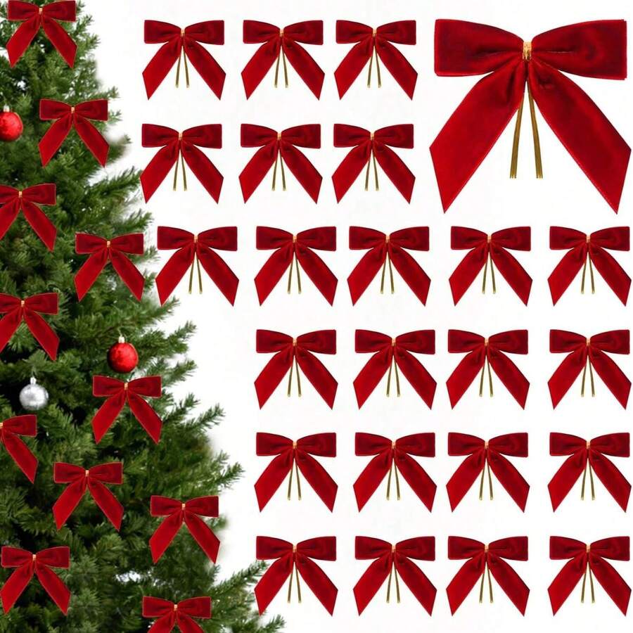 10pcs/Set Valentine's Day Bow Decor Hanging Ornaments, Holiday Atmosphere Decorations, Flocked Bowknot Home Hanging Accessories