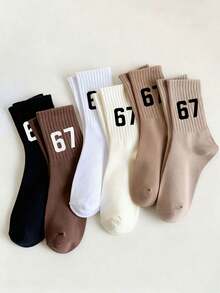 18/12/6/1 双随机数字 67 趣味棒球袜，冰淇淋趣味袜子，适合朋友、青少年、男孩女孩，六七表情包设计袜子，随机纯色校园运动袜，返校跑步袜，情人节礼物，67 岁生日礼物，比赛日礼物，情人节礼物 - 彩色 - 查看 2