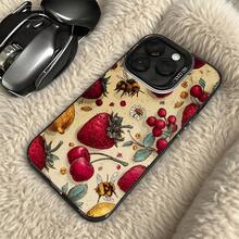 Funda de Teléfono Color Crema Patrón Floral de Fresa Cereza Abeja Para iPhone 14 15 Pro Max  Galaxy S23 S24 Plus Opción de Regalo Ideal Para Todas las Estaciones - Plateado - Ver 5