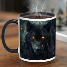 1pc Black Wolf Design 11oz Durable Ceramic Mug - Glowing Red Eyes & Sharp Teeth Artwork, White With Black Wolf Print, Perfect For Coffee, Tea, Juice, Milk - Ideal Birthday, Anniversary, Holiday Gift For Coffee Lovers & Home Cooks, Coffee Bar Accessories, Frozen Dessert Ceramic Cup, Tiger Cup,  Coffee Cup, Ship Mug, Panda Design Coffee/Dishware Cup, Red Panda Cup, Glowing Cup, Cup And Mug, Coffee Mug, Oz Mug, Unusual Mug - in ấn - Xem 7
