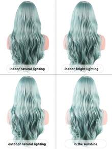 28英寸薄荷绿卷曲刘海假发，波浪发型，适合派对和角色扮演 - 彩色 - 查看 7