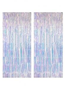 1/2pcs Neon Transparent Fringe Curtains, Aluminum Foil Background Metal Wire Curtains, Fringe Curtains Party Decorations,Backdrop Curtains For Parties,Photo Booth Wedding Graduations Birthday Mermaid Frozen Sea Party Supplies (Iridescent) - Multicolor - View 8