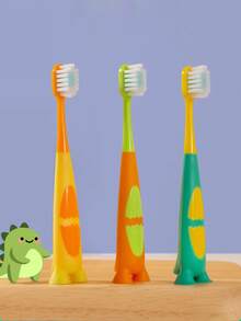 6 piezas Cepillos de dientes para niños con forma de dinosaurio - Cerdas suaves, con ventosa y diseño de animales divertidos, mango antideslizante, set de cepillos de dientes - Multicolor - Ver 5