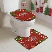 NIERBO Juego de 3 Fundas para Asiento de Inodoro y Alfombra de Navidad, Feliz Navidad, Feliz Ano Nuevo, Decoracion Navidena, Decoracion de, Decoracion del Hogar 50x80cm (Rojo-GK-12) - Rojo-TC-4 - Ver 4