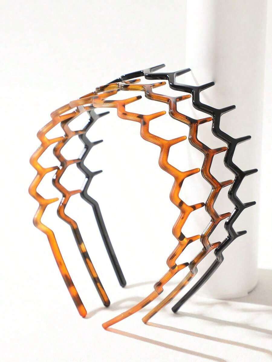 3pcs Wavy Toothed Headbands, Simple Non-Slip Hair Bands, Leopard Print Multi-Color, Suitable For Men And Women Hair Care, Hair Hoop ,Hairband For Women Hair Accessories - 3件裝 多色 - 查看 1